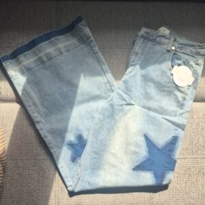 Blue Star Pattern Women Jeans By Easel